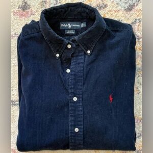 Ralph Lauren Corduroy Shirt Mens XL Blue Blake Vtg Button Down Preppy Red Pony